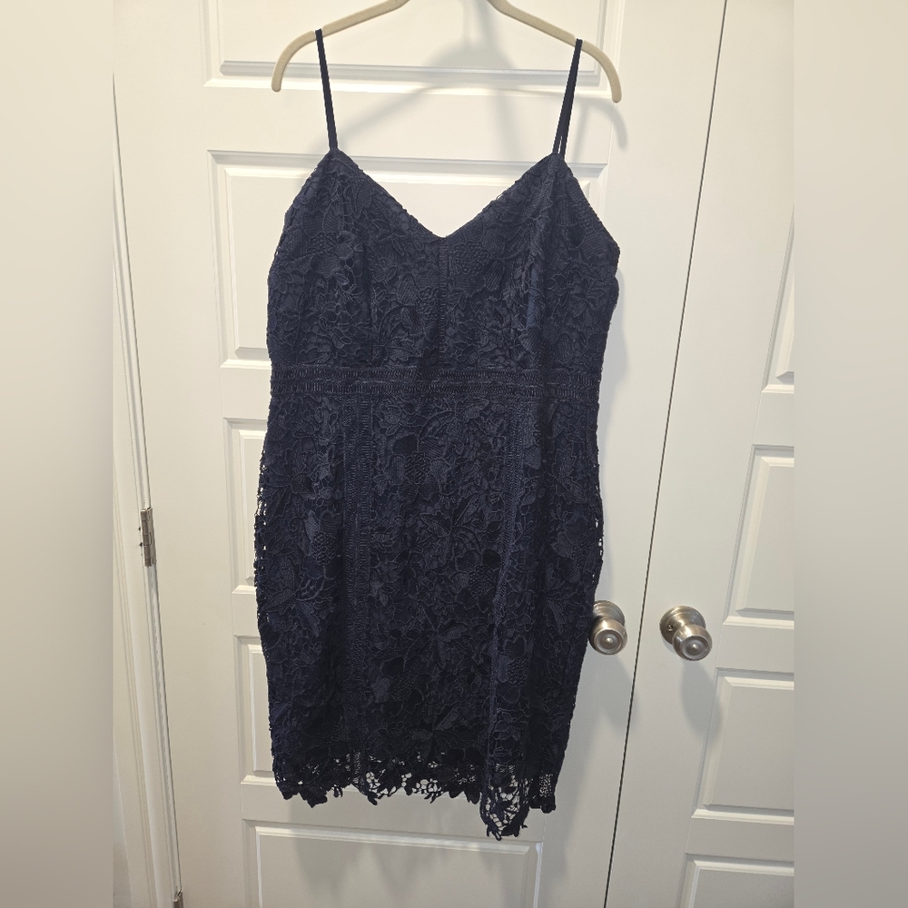 Le Chateau Elegant Navy Lace Dress